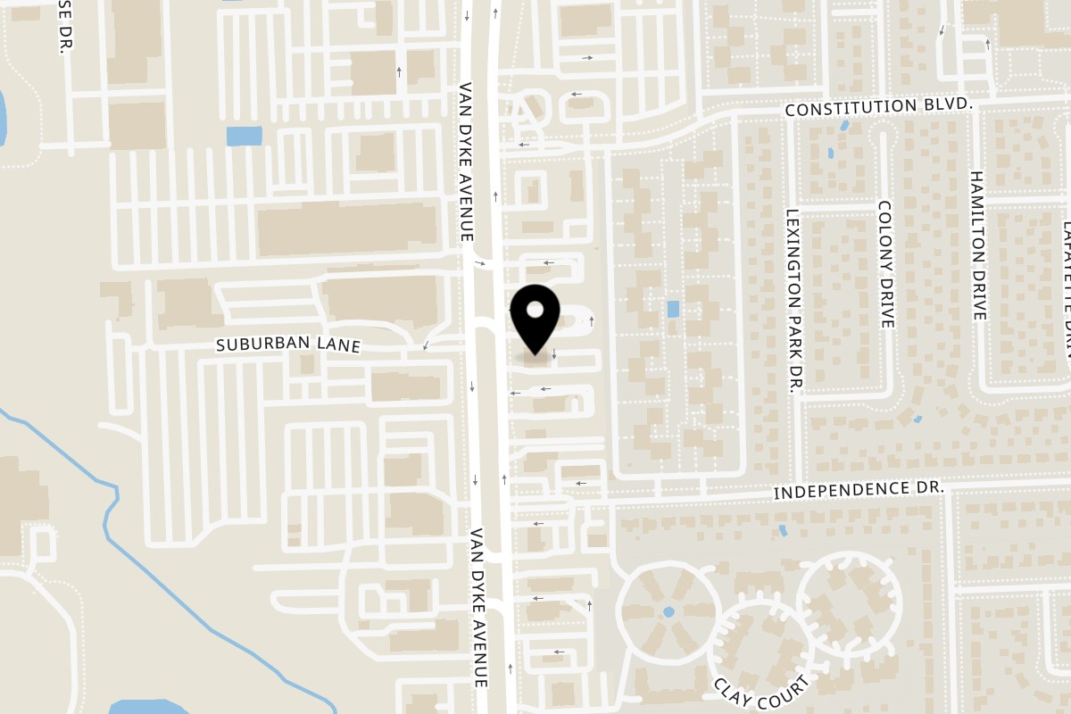 Map showing the location of Grand Azteca Sterling Heights on 40300 Van Dyke Ave in Sterling Heights